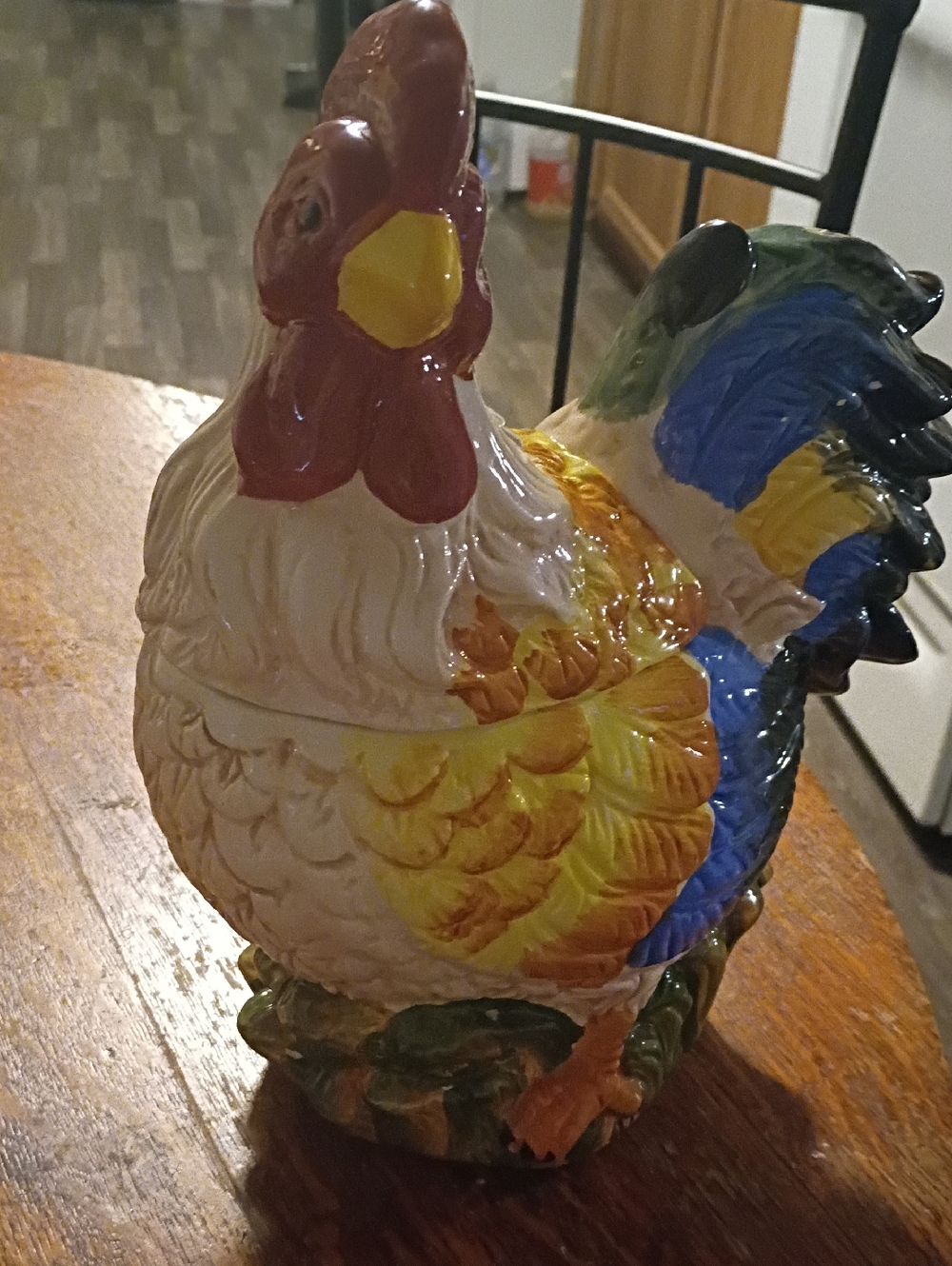 Colorful Ceramic Rooster Treat Jar - Yellow, Blue, Green